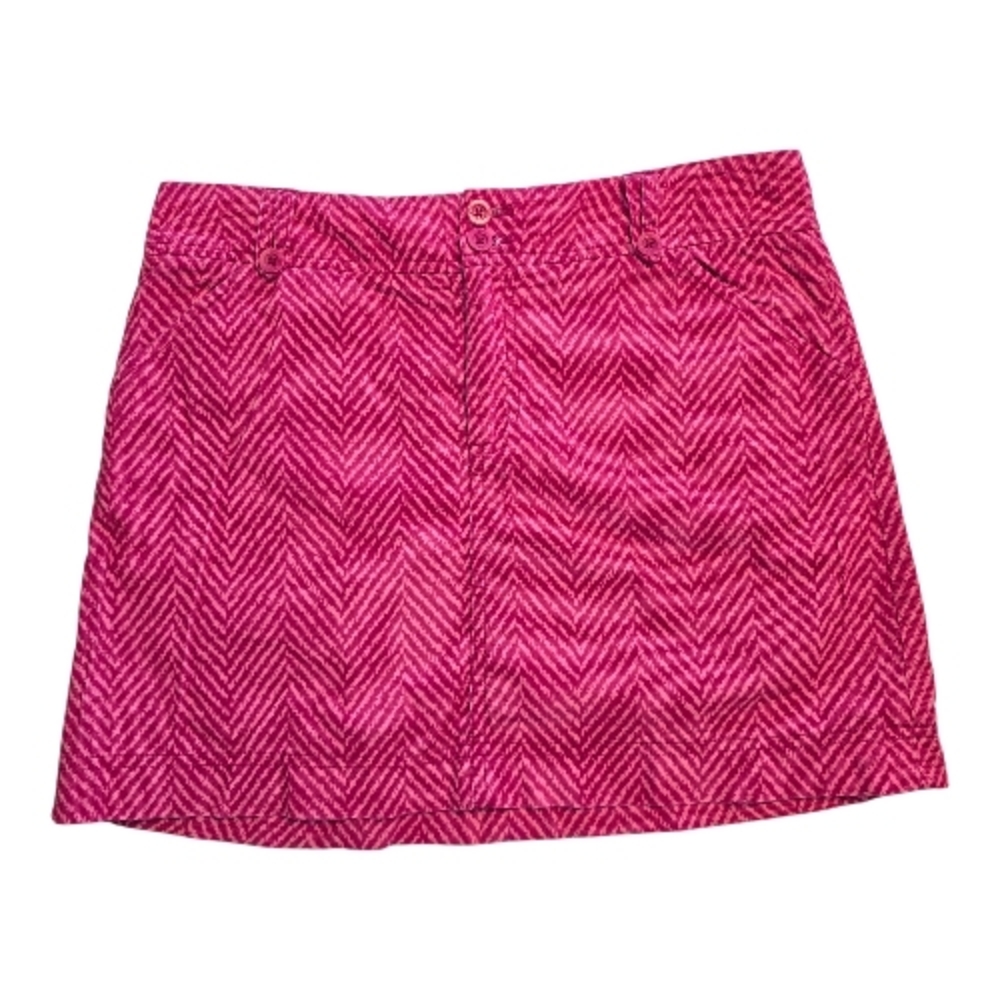LILLY PULITZER Pink Chevron Print Stretch Corduroy A Line Pocket Mini Skirt Sz 2